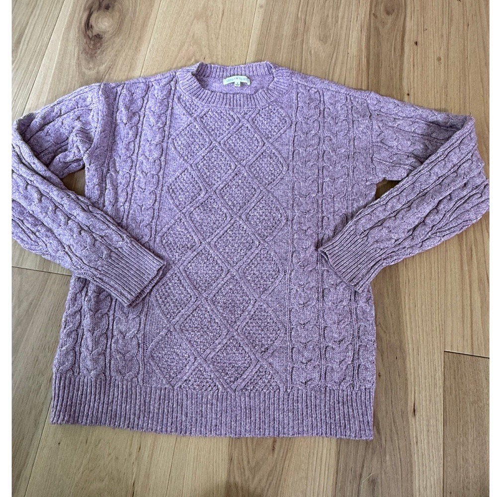 Ultra Flirt Sweater Wms S Heather Purple Pink Cable Knit Diamond Cottagecore